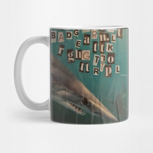 Shark Word Vomit Collage by Courtney Graben Mug